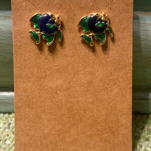 🌸4 for $10 EUC Blue, Green And Gold Tone Fish Earrings
